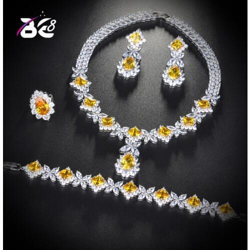 Be 8 Latest Fashion Clear Stone Brilliant Cubic Zirconia Wedding Jewelry Sets Women Bridal 4 Pcs Earring Ring Necklace Set S159