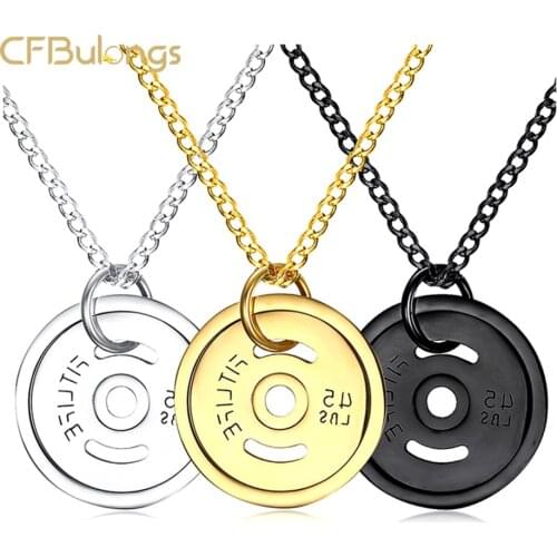CFBulong 316L Stainless Steel Disc Bodybuilding Fitness Necklace Pendant Men Jewelry Boyfriend Gift Weightlifting