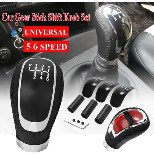 Refit Gear Shift Knob PU Leather Universal MT Gearshift Knob with 3 Interchangeable Caps Gear Stick Shift Knob Replacement 5/6