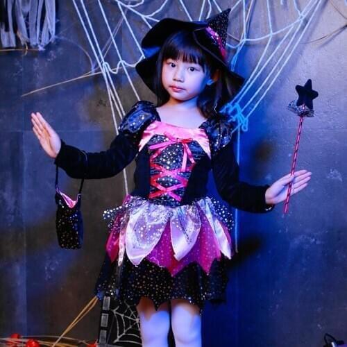 SHICAI Shining Magic Witch Costume Christmas Party Dress Up Items Halloween Fancy cosplay Dress child costume Free Shipping
