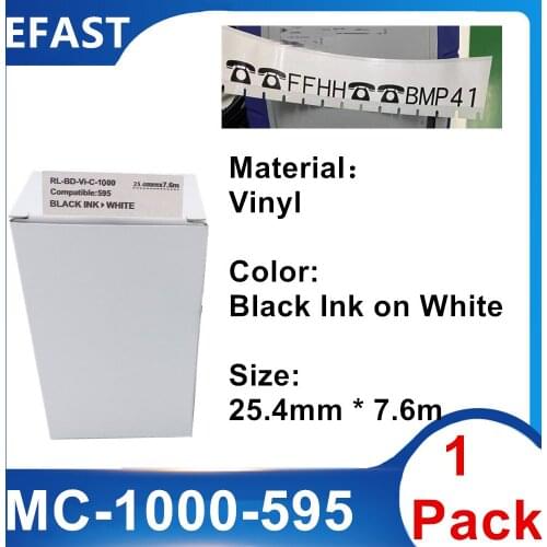 1 Pack MC 1000 595 Vinyl Label Ribbon Maker Black On white For BMP-41 BMP-51 BMP-53 PC Linked Printer