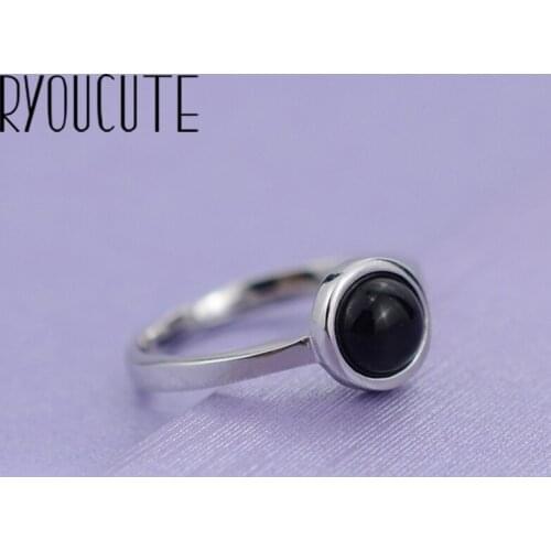 Vintage Silver Color Black Ball Rings for Women Bijoux Gift Female Adjustable Size Finger Rings Anillos Wholesale
