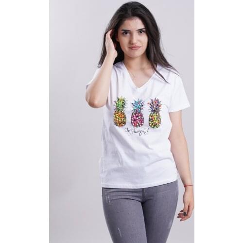 MANGA Womens V-Neck Stone Printed T-shirt