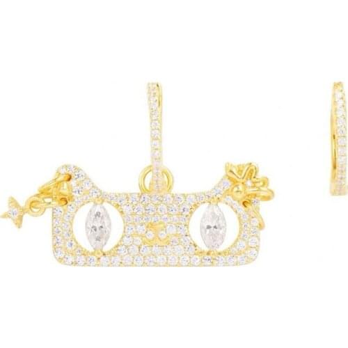 SLJELY High Quality Yellow Gold Color 925 Sterling Silver Zircon Asymmetric Cat Drop Earrings Women Fashion Cute Animal Jewelry