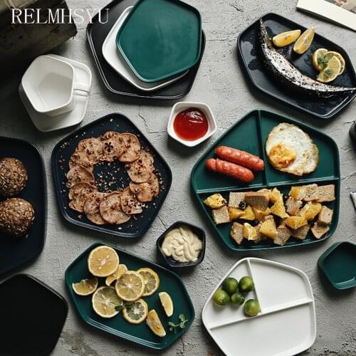 1PC RELMHSYU Nordic Style Ceramic Solid Western Food Steak Dim Sum Vegetable Breakfast Dinne Plate Home Tableware