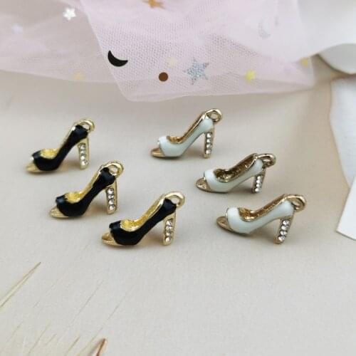 10pcs/Lot DIY Korean Version of Jewelry Accessories K Gold Color Tone Drip Oil Alloy Small Pendant Point Drill High Heels