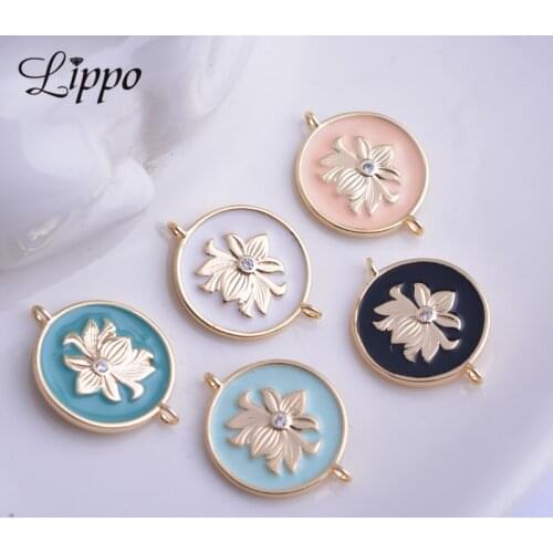 12pcs 14*18mm High-quality Gold Color Copper Lotus Jewelry Connector Red Pink Enamelled Round Bracelet Earring Connectors Charms