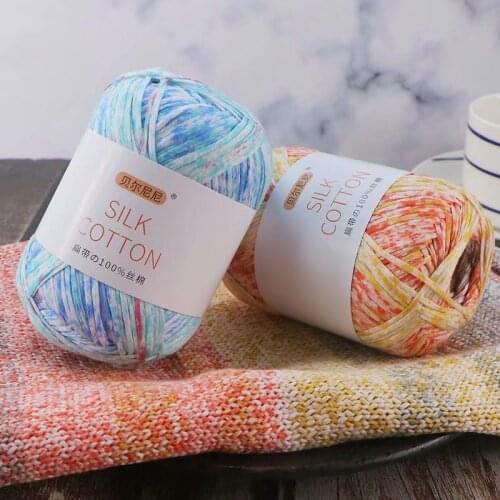 2pcs Yarn for Knitting Rainbow Space Dye Crafts Silk Cotton Fancy Yarn for Knitting Crochet DIY Weaving Thread