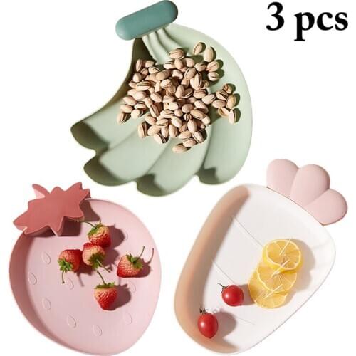 3Pcs/Set Food Plate Creative Cute Fruit Shape Dessert Plate For Candy Nut Kitchen Container Tableware Accessories For Kitchen