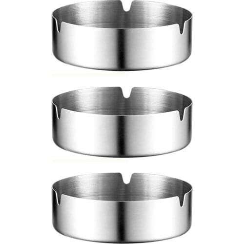 3Pcs Cigar Ashtray Tabletop Round Stainless Steel Ash Tray Suitable for Cigarette Ash Holder for Bar Party Home Hotel Restaurant