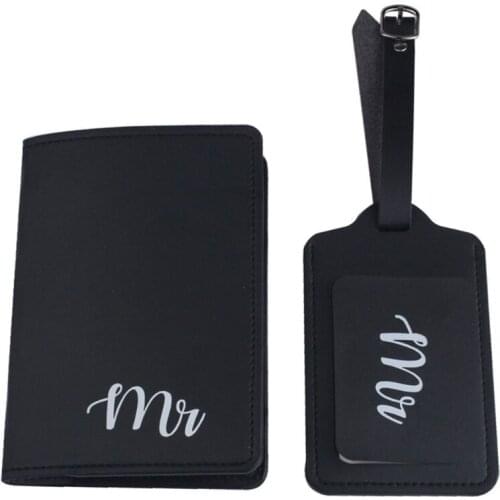 4Pcs PU Leather Mr Mrs Luggage Tags Passport Covers for Couples Travel Honeymoon