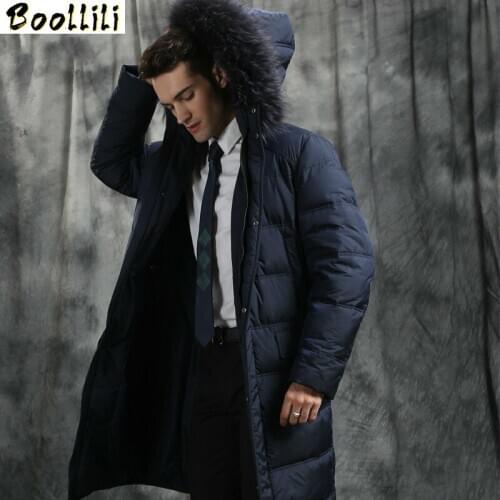 Boollili Mens Winter Down Jacket Long 90% White Goose Down Jacket Men Clothes 2020 Raccoon Fur Collar Down Coats