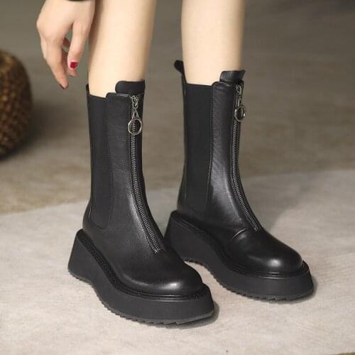 Front Zipper Martin Boots Womens Flats Shoes British Style Winter 2021 Versatile Thick Soled Short Chelsea Boots Botas Feminina