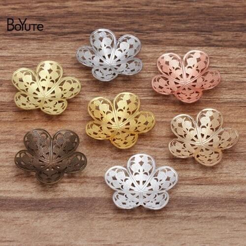 BoYuTe (50 Pieces/Lot) 25MM Metal Brass Flower Filigree Findings Diy Hand Made Materials Jewelry Accessories
