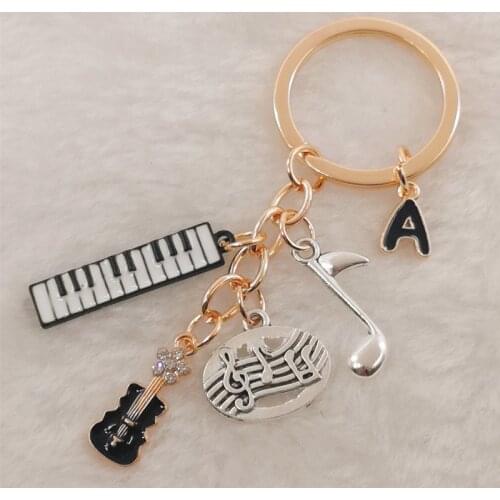 A-Z letter musical instrument piano key violin music keychain pendant musical note keychain key ring music lover jewelry gift