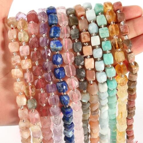 Natural Stone Beads 8mm Octagonal Column Shape Lapis Lazuli Quartz Loose Gems Beads for Jewelry Making Bulk DIY Bracelet 15