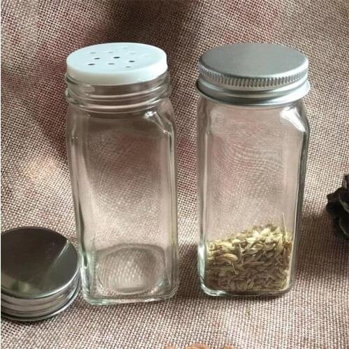 Seasoning Bottle Square Glass Seasoning Bottle Complementary Food Bottled Barbecue Jar Various Lids 120g Canister Set Kitchen