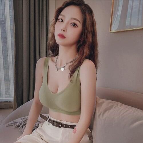 Summer Sexy Seamless Without Rim Light Thin Minimizer Gather Sporty Bras Woman Tank Top Lingerie Wide Flanks Push Up Brassiere