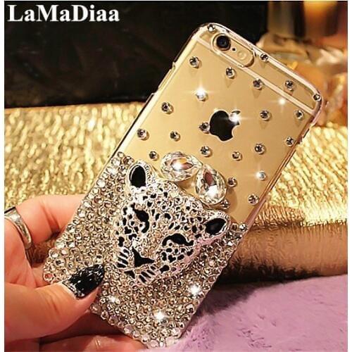 Hot Tiger Leopard Head Crystal Diamond Glitter Bling Phone Cases For Xiaomi Redmi 5 6 7 8 4X 5A 6A 8A Note 8T 4 4X 5 6 7 8 9 Pro