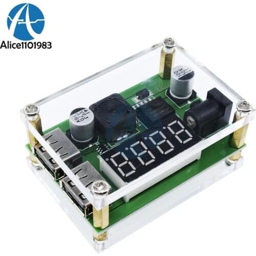DC-DC 9V 12V 24V 36V to 5V 3A LED Digital Display Voltage Voltmeter Step Down Buck Module Dual USB Converter With Case DIY