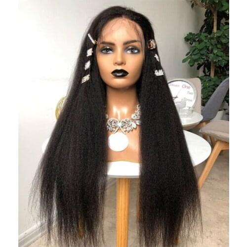 Long Kinky Straight Synthetic Lace Front Wigs for Women Heat Resistant Fiber Natural Hair Yaki Synthetic Lace Frontal Women Wigs