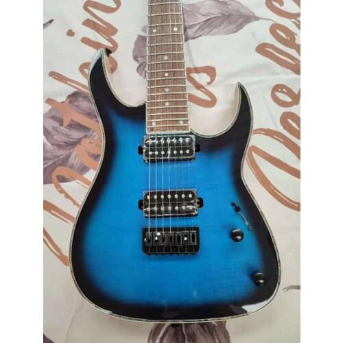 Blue seven string electric guitar, professional performance, our shop provides custom guitar