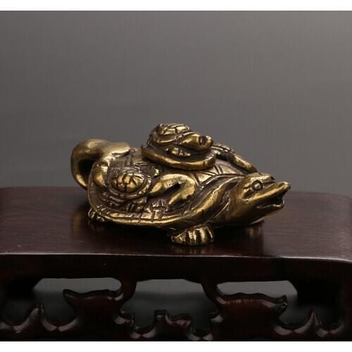 Pure Copper Turtle Figurines Miniatures Desktop Ornaments Vintage Brass Animal Feng Shui Decorations Fish Tank Decor Accessories