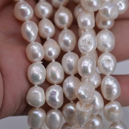 ICNWAY 60inch Natural white Freshwater Pearl 9x12mm Baroque gemstone Beads Necklace