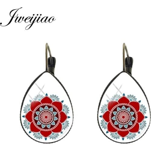 JWEIJIAO Flower Decorative Pattern Clip Earrings Water Drop Shape Glass Earrings Handmade Charm Fashion Women Jewelry CT323