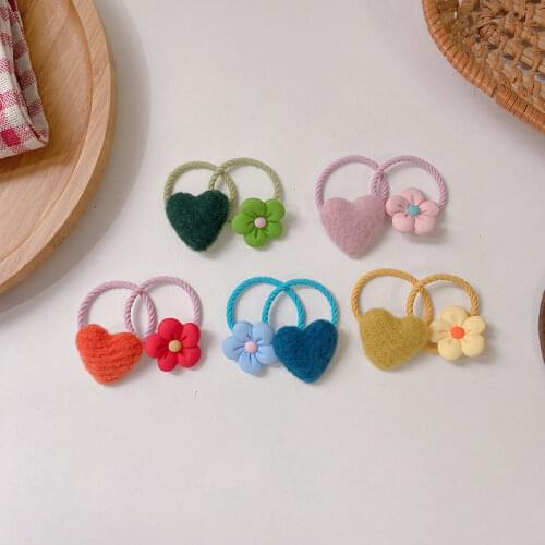 2pcs Lovely Girls Elastic Hair Bands Sweet Candy Flower Hair Rope Heart Hair Ties Kids Hair Gum Scruchies Ponytail Holders