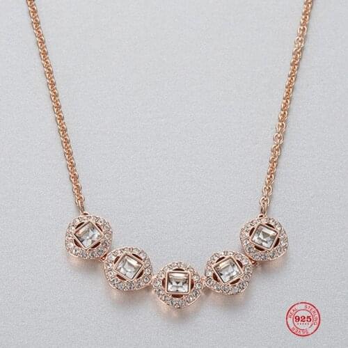 Fashion Charm Pure 925 Silver Original 1:1 Copy, Classic Elegant Crystal Clavicle Chain Necklace Female Luxury Jewelry Gifts