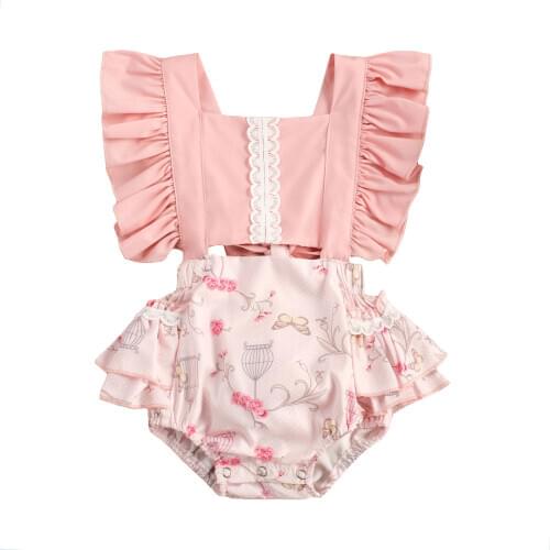 Lioraitiin 0-24M Newborn Infant Baby Girl Fashion Romper Off Shoulder Sleeveless Animal Printed Jumpsuit Pink Clothing