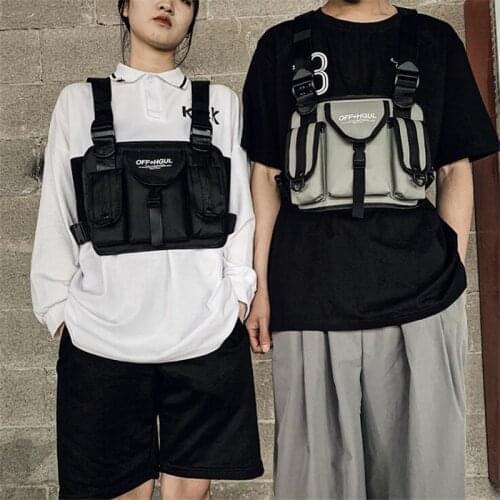 Men Women Harajuku Hip Hop Tactical Techwear Backpack Chest Bag Reflective Multi-Pockets Mochila