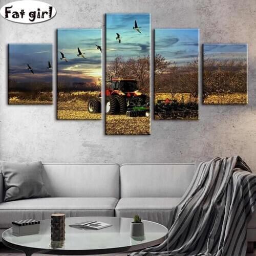 5D Diamond Painting Crop tool cart Square Drill Wild goose Home Decor Cross Stitch Embroidery Mosaic Idyllic scenery new gift
