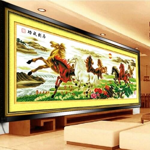 Eight Horses Needlework,DIY Living Room Cross Stitch,Sets For Embroidery Kit Cross-Stitching Silk Thread