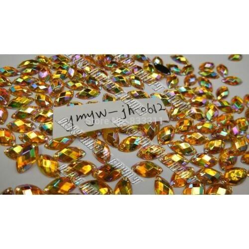 Navette 400ps 6x12mm Acrylic Golden Yellow AB Loose Rhinestones Sew-on Stones and Crystals Flat Back Gems Costumes Evening Dress