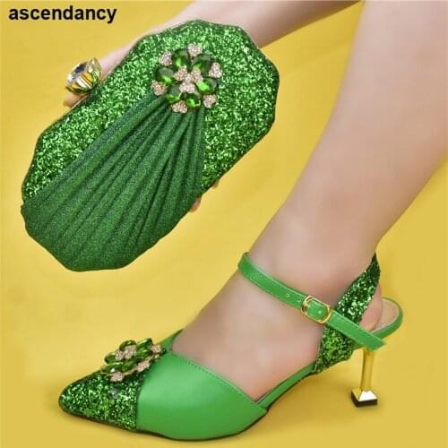 Latest Design African Women Wedding Shoes and Bag Set Decorated with Rhinestone Shoes for Women Sandals Shoes for Wedding Women