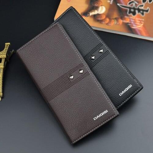 New Mens Wallet Long Style Business Wallet Multi Card Wallets Thin Open Soft Leather Clip Rivet Wallet