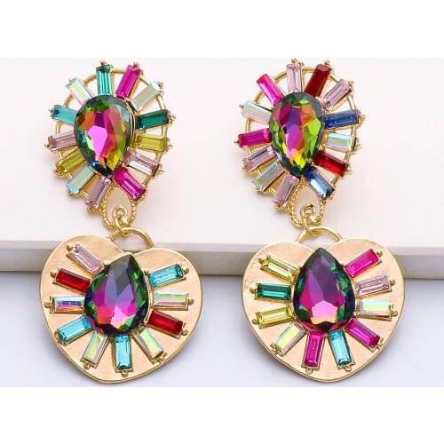 Wholesale 2021 Large Earrings New Za Women Rainbow Rhinestone Lovely Statement Drop Dangle Earrings Pendientes Jewelry Pendant