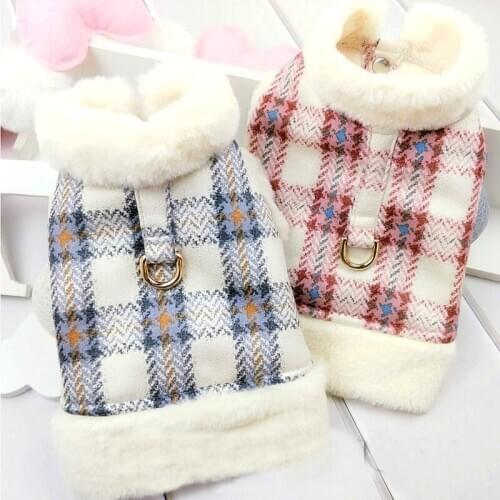 Autumn and Winter Fragrance Style Dog Vest Cute Plaid Dog Clothes Princess Two Feet Warm Winter Pet Clothing Chihuahua Coats