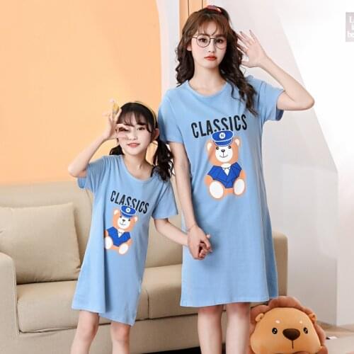 Summer Girls Nightgowns Pajamas Kids Short Sleeved Nightdress Cotton Child Baby Sleeping Dress Sleepwear Size 6 8 10 12 14 Years