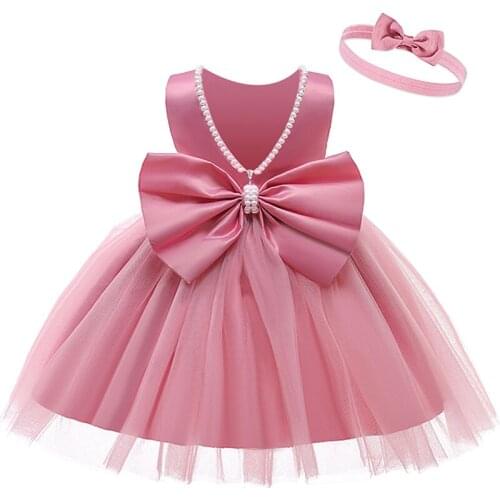 Newborn Baby Girls Princess Dress Toddler Kids Clothes 1 Year Baby 1st Birthday Tutu Party Tulle Dress Beaded Big Bow Prom Gown