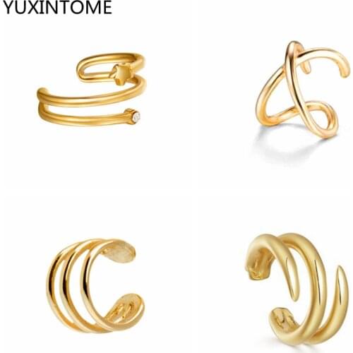 Plated 24K Gold/925 Silver Star CZ Triple Band Ear Cuff Earrings for Women Crystal Zircon Clip Earrings Without Piercing