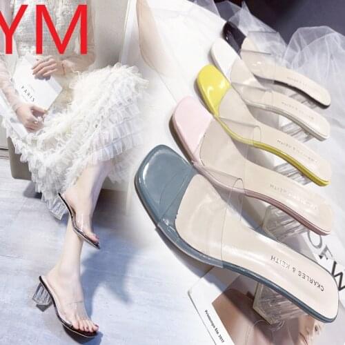 2020 Clear Heels Sandals Women Sandals Summer Transparent PVC Shoes Square High Pumps Jelly Buty Damskie Gladiator Square Heel