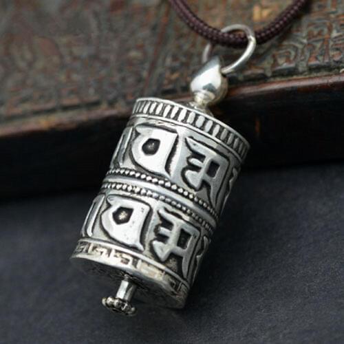 Tibetan Mantras Prayer Box Amulet Pendants Nepal 925 Sterling Silver Locket Box T9057