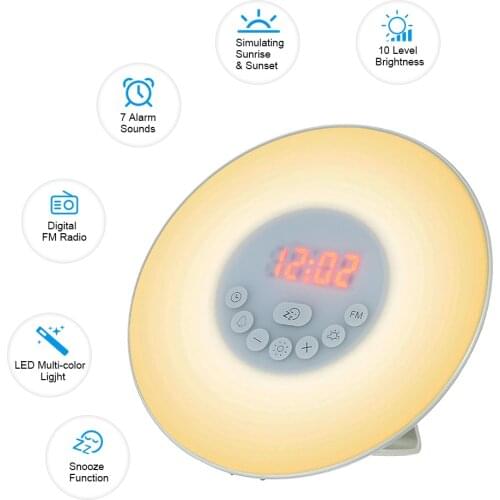Smart Light Wake Up Licht Tisch LED Lampe Elektronische Despertador Sunrise Sunset Alarm Snooze Uhren FM Radio Schreibtisch