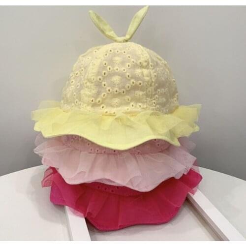 Baby Girl Spring And Summer Hat Wind Rope Baby Fisherman Thin Shade Lace Basin Hat