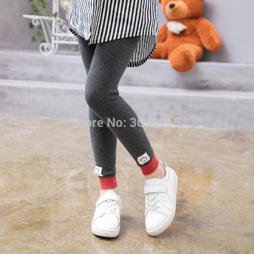 Cute bear monkey spring Splice leggings for child girls Patch warmer cotton pants baby kids girls Ankle length panda trousers