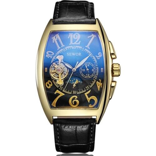 Vintage Automatic Men Mechanical Watches Tourbillon Dial Male Wrist Watch Mens Irregular Rectangle Skeleton Relogio Masculino