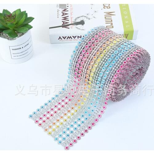 1 Yard Colorful Star Sparkle Rhinestone Crystal Diamond Mesh Wrap Roll Ribbon